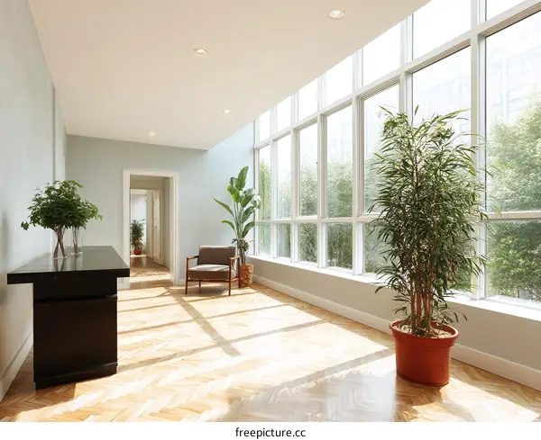 Modern Empty Corridor with Large Windows