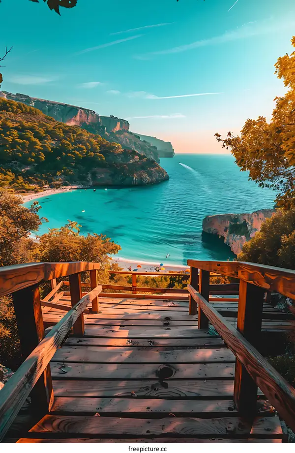 Wooden Steps Leading to a Hidden Beach Cove