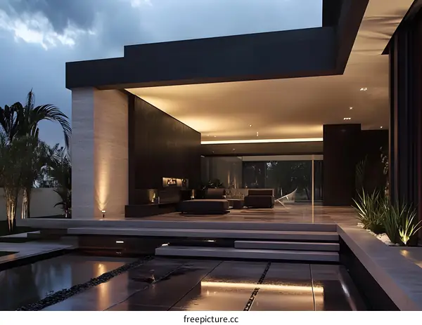 Modern Minimalist Home Exterior Design with Patio and Pool