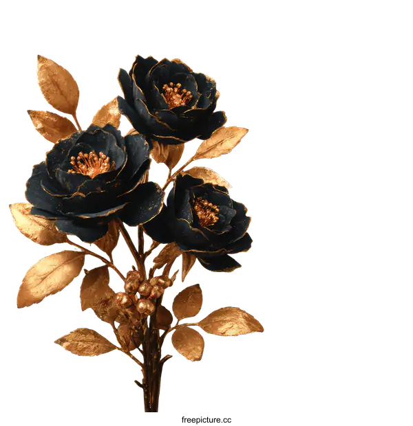 [Transparent Background PNG]Elegant Black and Gold Rose Arrangement