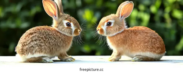 Two Adorable Baby Rabbits Facing Each Other
