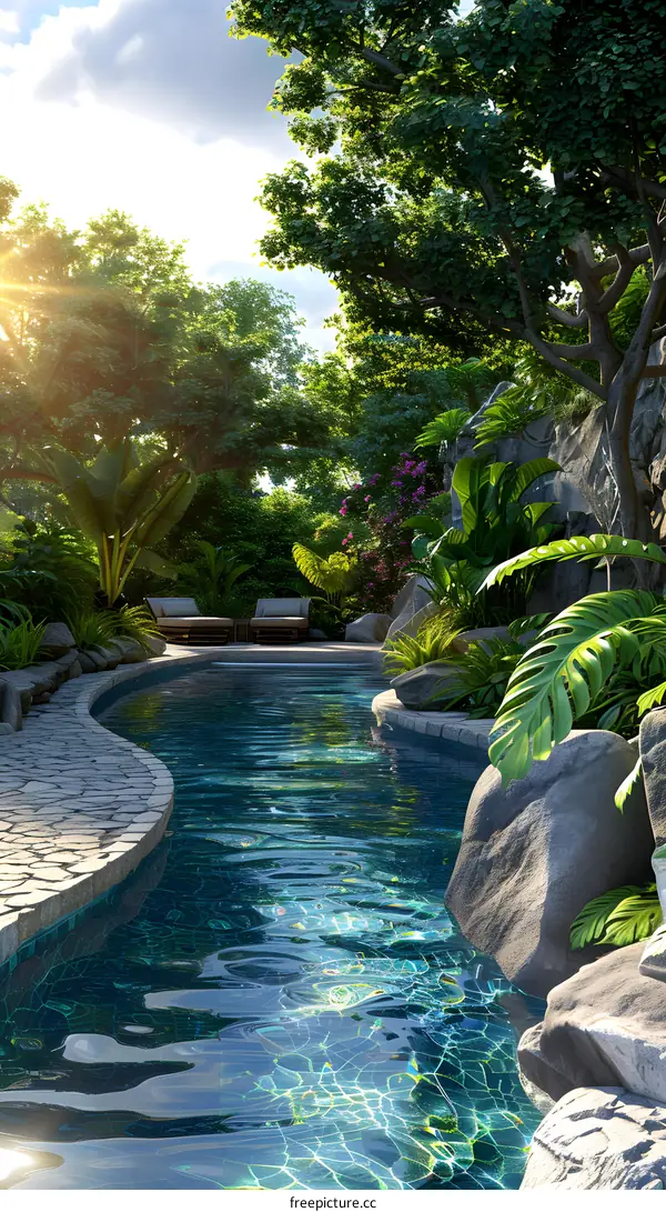 A swimming pool in a tropical rainforest