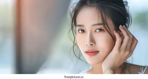 Portrait of Asian Woman with Beautiful Skin