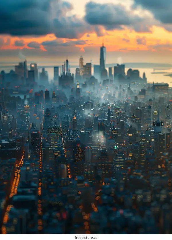 Cityscape Aerial View of New York City at Dawn