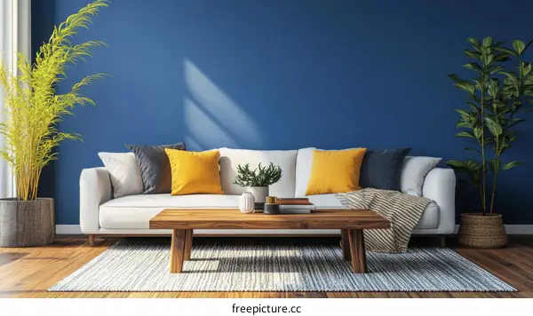 Modern Living Room Interior Design with Blue Walls