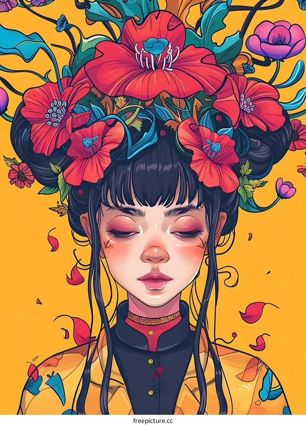 Girl with Flowers on Her Head