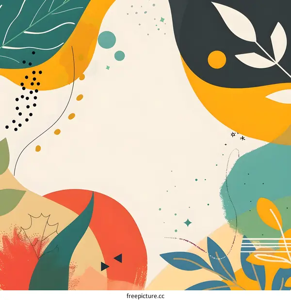 Abstract Background with Colorful Geometric Shapes and Leaves