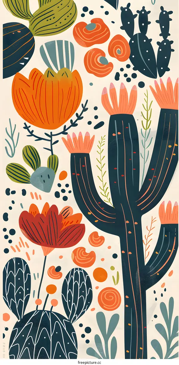 Cactus Flowers and Desert Plants Illustration
