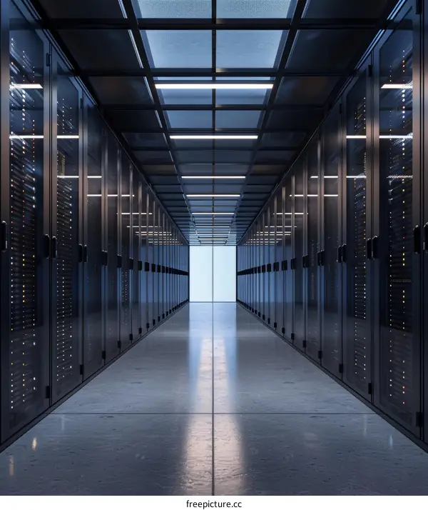 futuristic technology server room with supercomputers