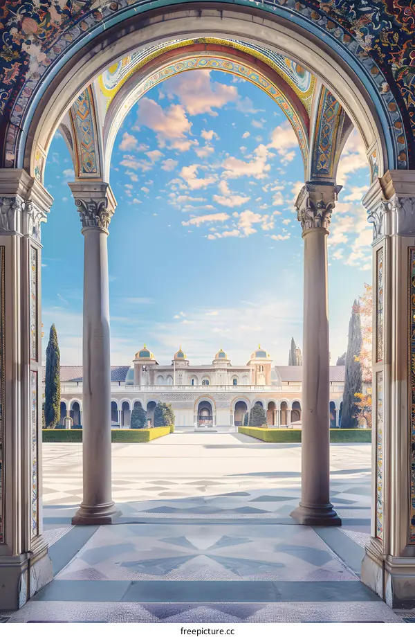 View of a Building Through an Archway