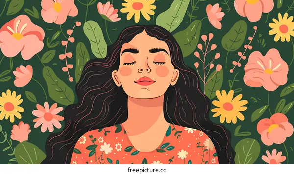 Woman With Flowers Illustration