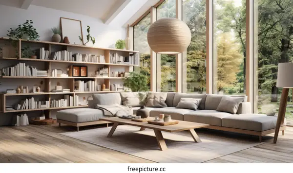 Spacious and airy living room with large windows