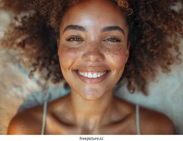 Smiling Woman with Freckles Close Up Portrait