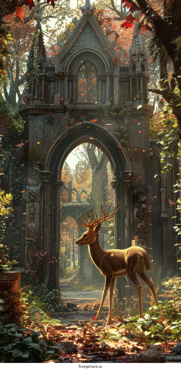 A Solitary Deer in an Ancient Forest