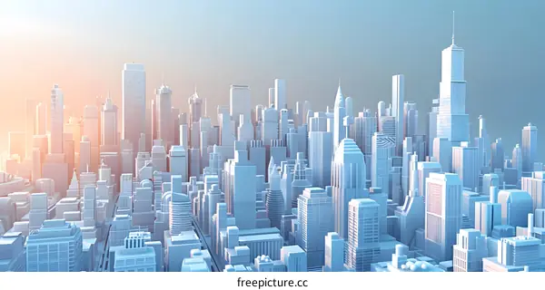 A 3D rendering of a city skyline.