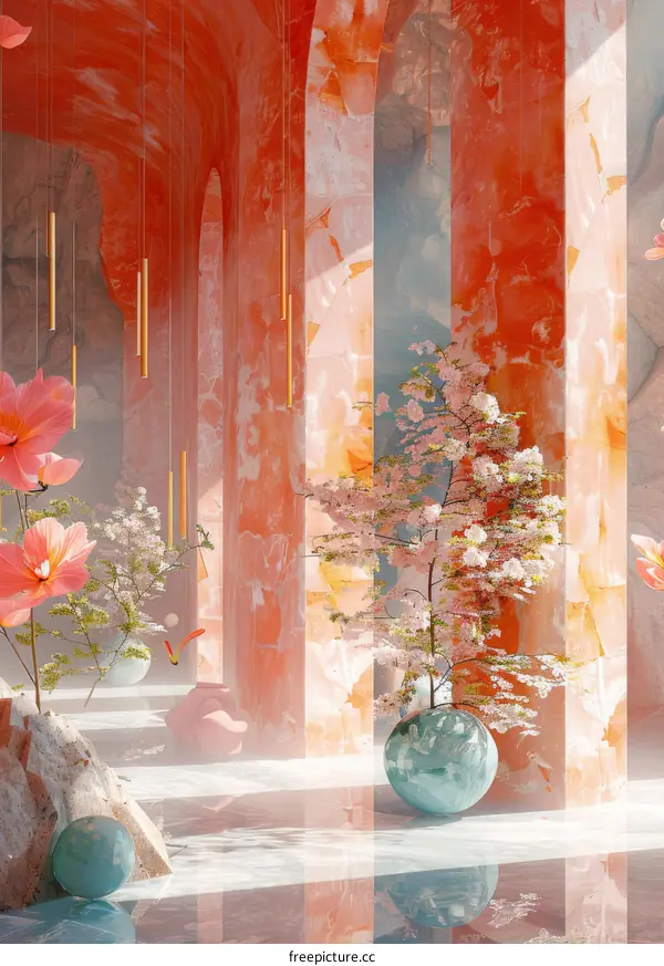 Vibrant Interior Design with Floral Accents