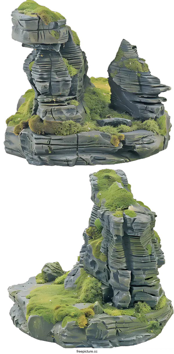 [Transparent Background PNG]Rock Formations With Moss and Grass