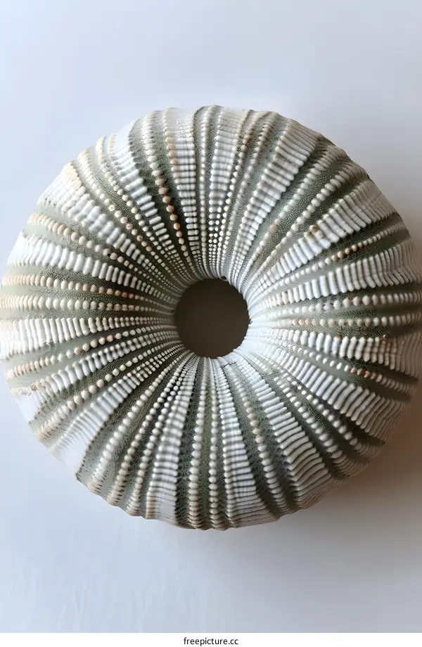 Green and White Sea Urchin Shell on White Background