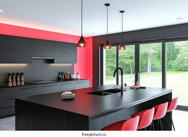 Modern Kitchen Design with Red Accents