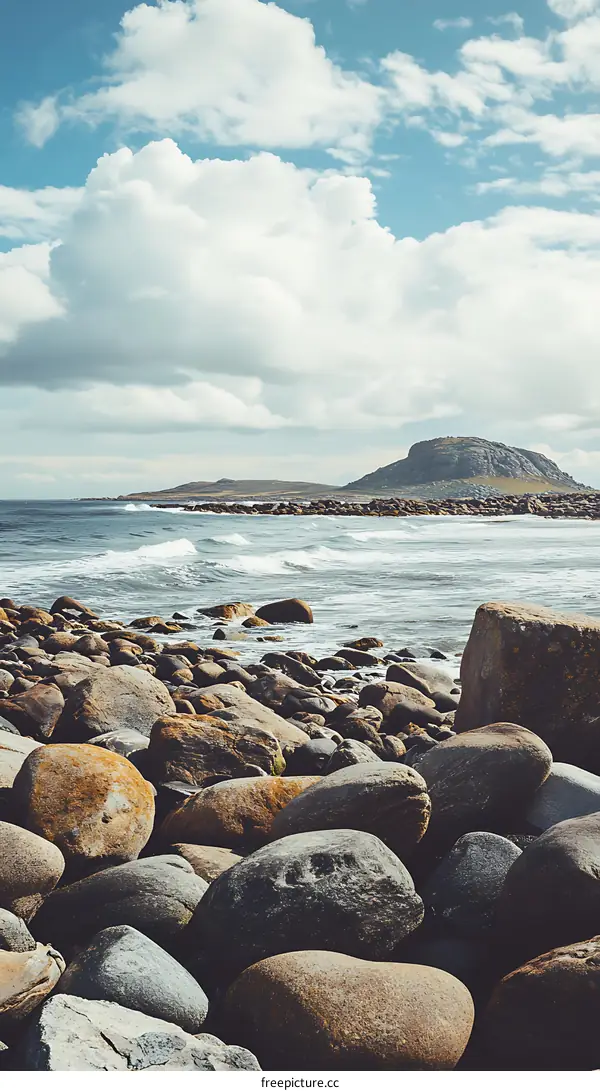 Rocky Beach with Sea and Clouds in the Background