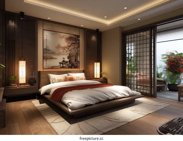 Zen Bedroom Interior Design with Balcony
