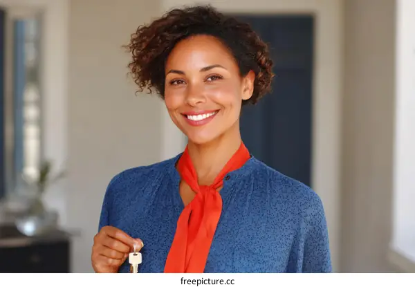 Smiling African American Woman Holding House Keys