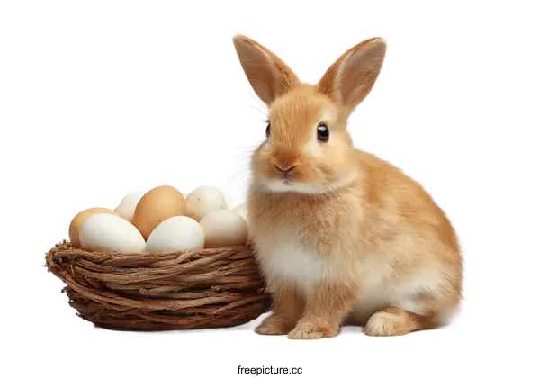[Transparent Background PNG]Adorable Baby Easter Bunny with Eggs in Nest