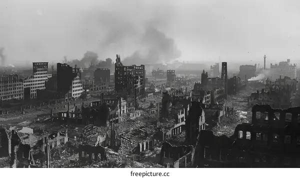 Ruins of the German city of Dresden following the bombing by the Allies in World War II