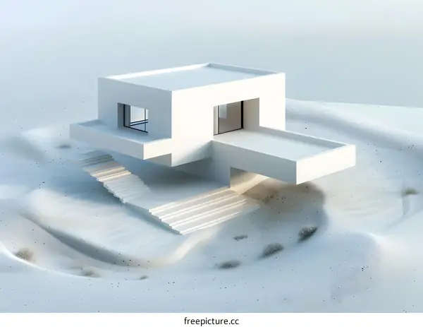 Minimalist White House in Desert Landscape