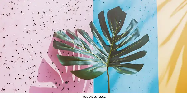 Monstera Leaf on Colorful Wall