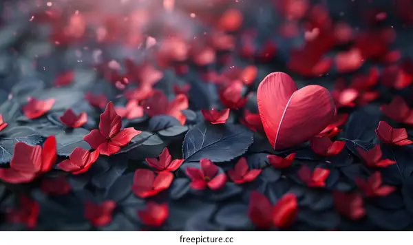 Red heart on a flower field