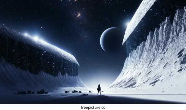 Astronaut Standing on a Frozen Alien Planet