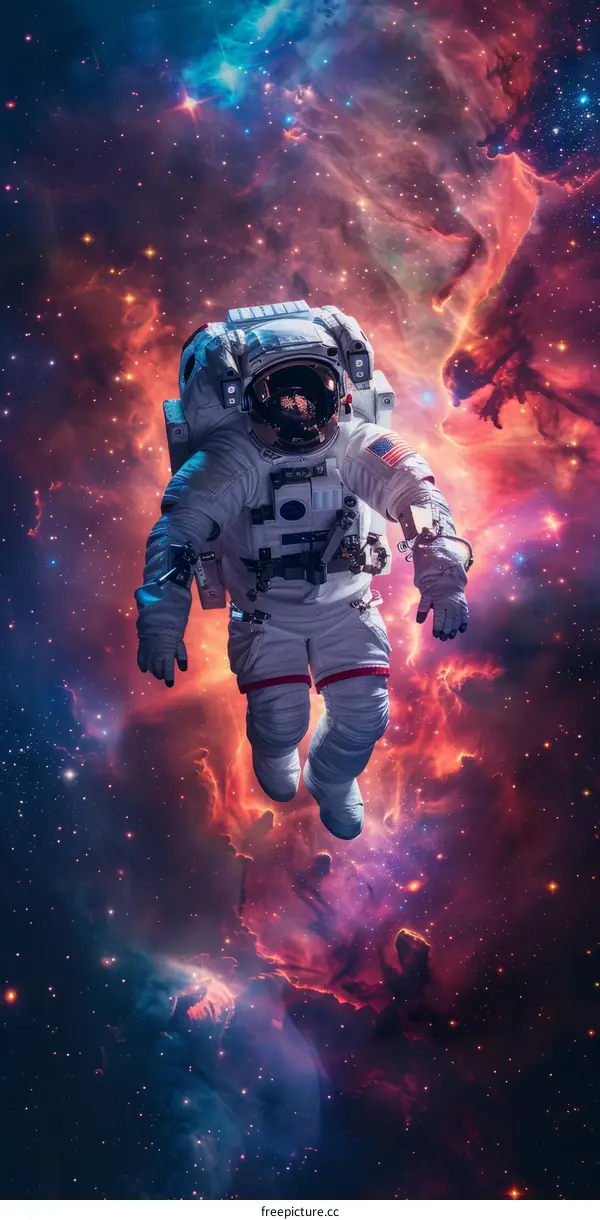 Astronaut in a spacesuit floating in the vastness of space