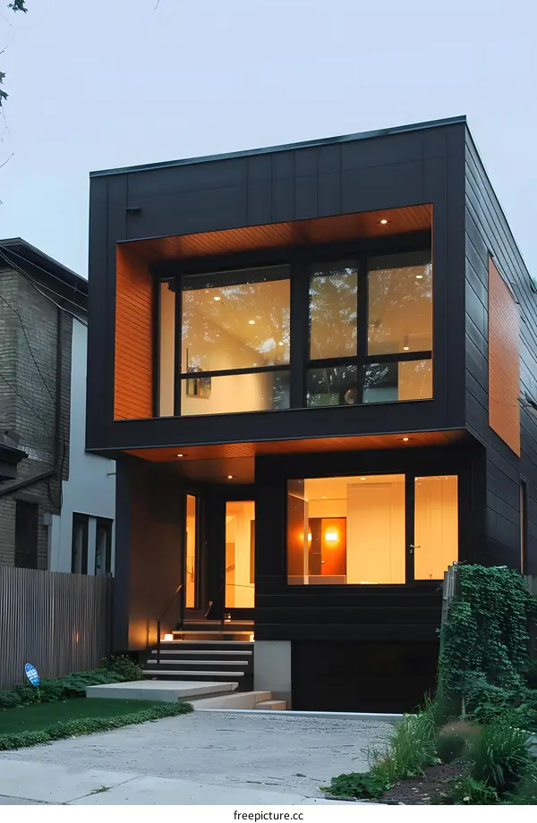 Modern Black and Orange Home with Large Windows