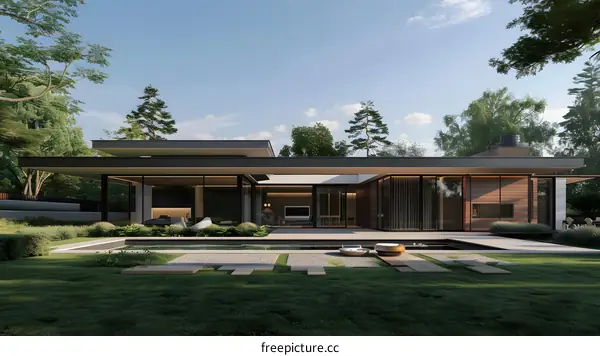 Modern House with Pool and Landscaping