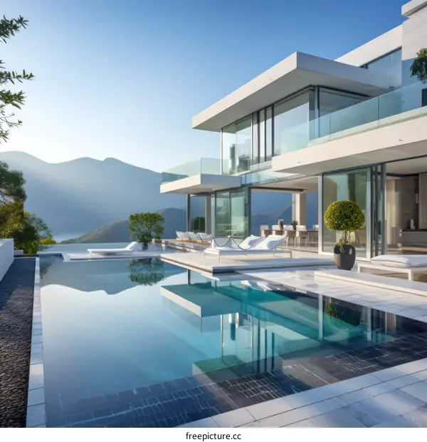 Modern luxury villa with infinity pool and stunning mountain views