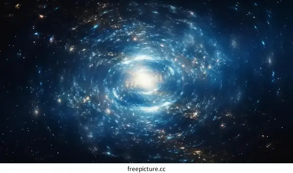 Spiral Galaxy with Bright Center and Swirling Star Clouds