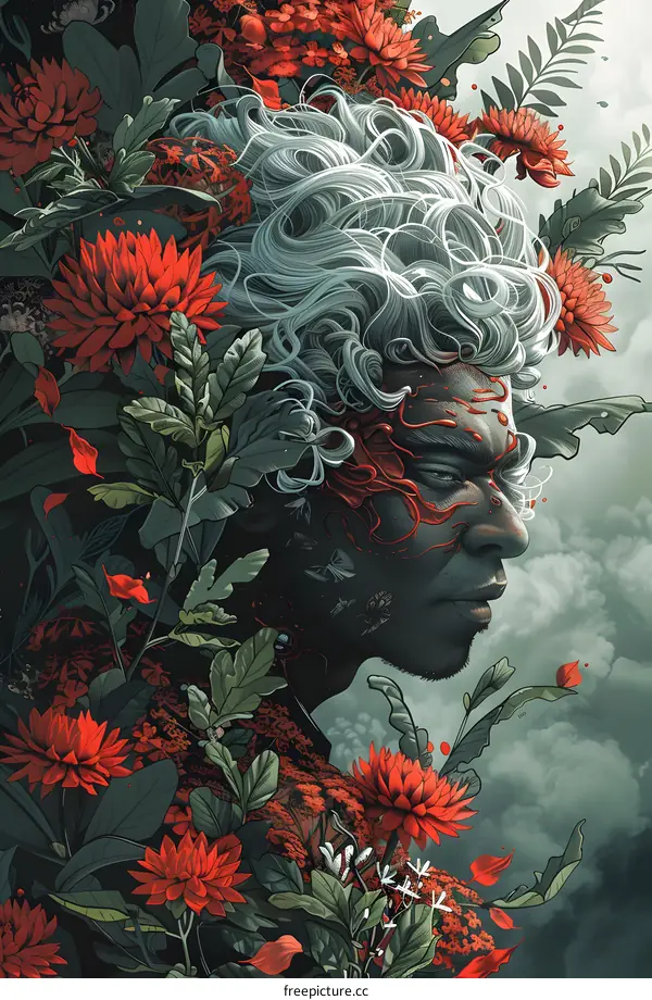 Man with Flowers Digital Art