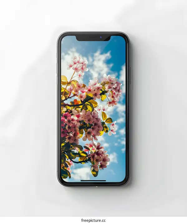 Smartphone Display With Spring Blossoms Background