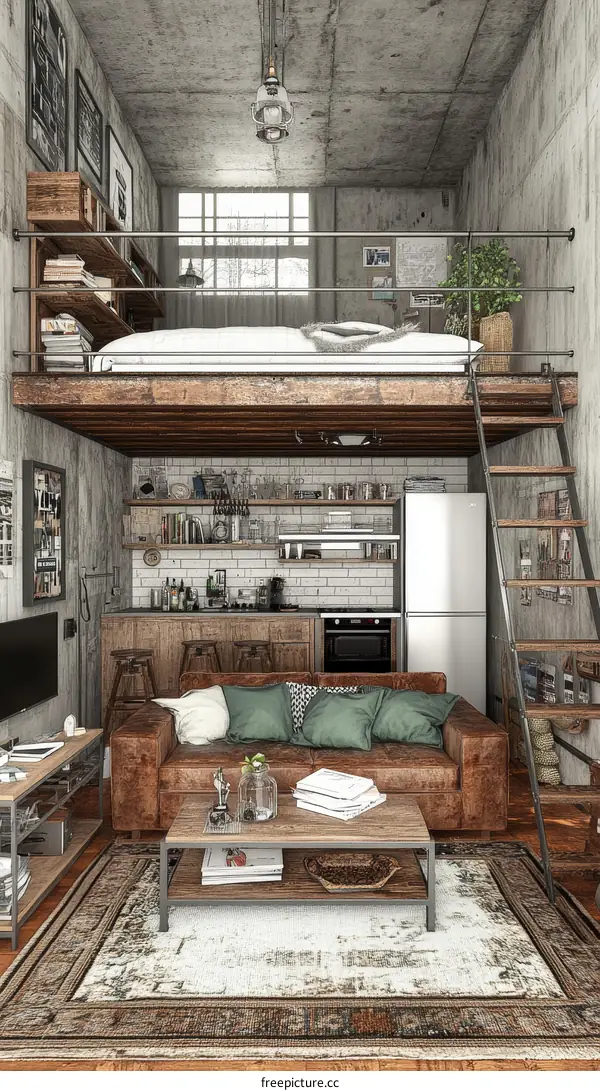 Industrial Loft Apartment Design Interior Illustration