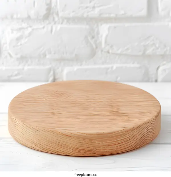Wooden Round Board On White Brick Background