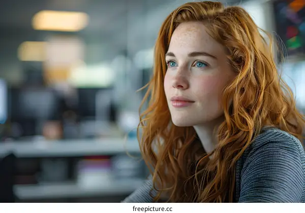 portrait of a young woman with red hair and blue eyes