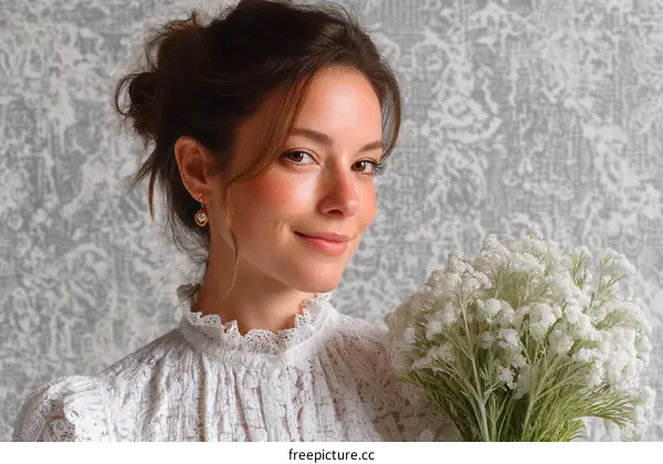 Elegant Woman with White Flowers Portrait