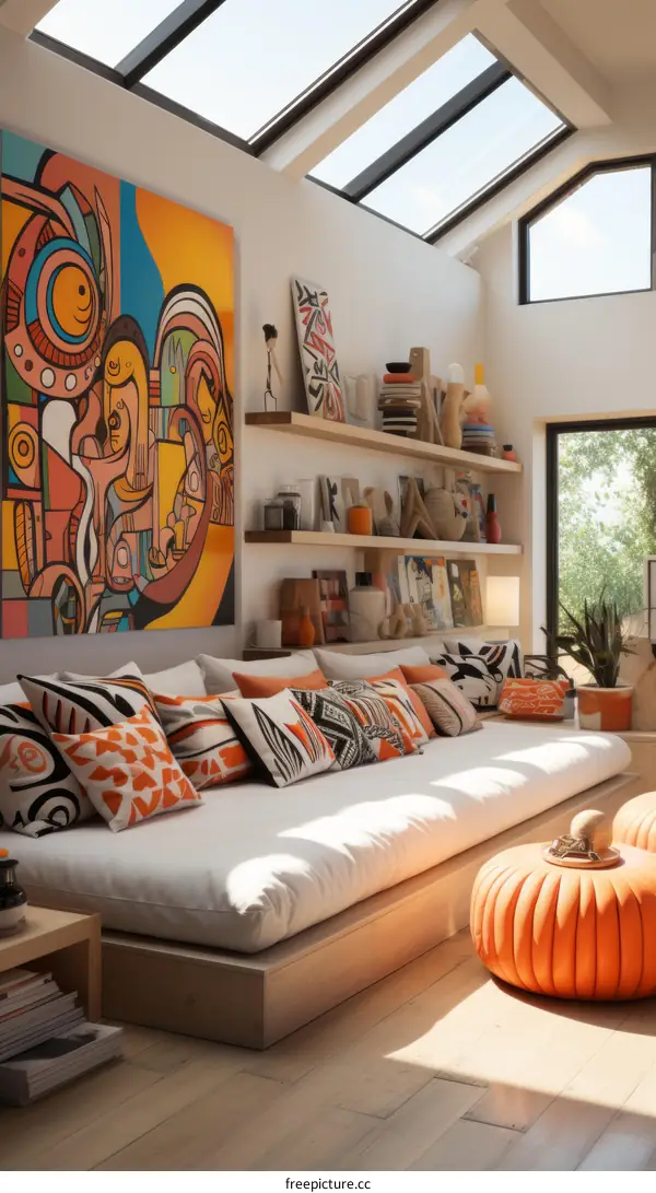 Modern Living Room with Abstract Faces Painting