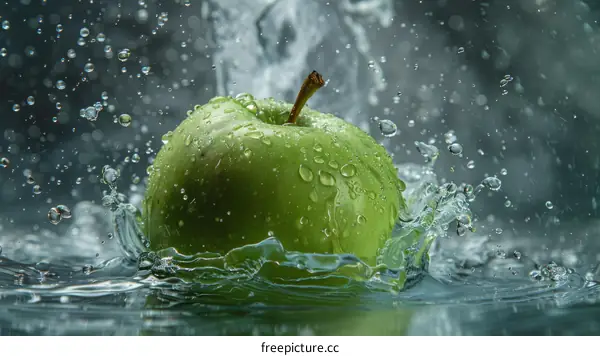 water splash green apple