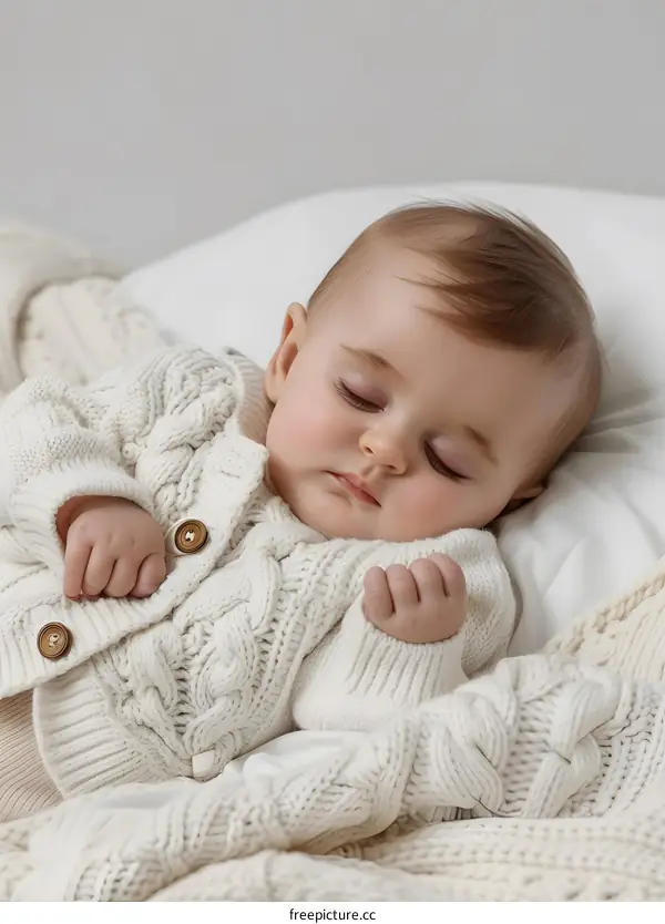 Sleeping Baby in Knitted Cardigan