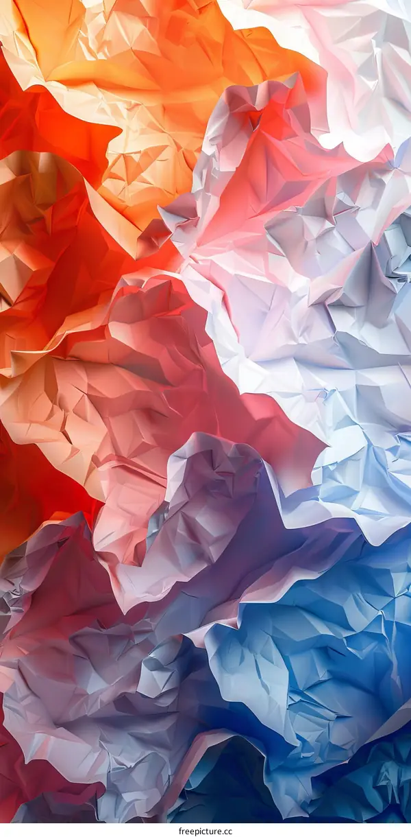 Crumpled Red, Orange, White, and Blue Paper Texture