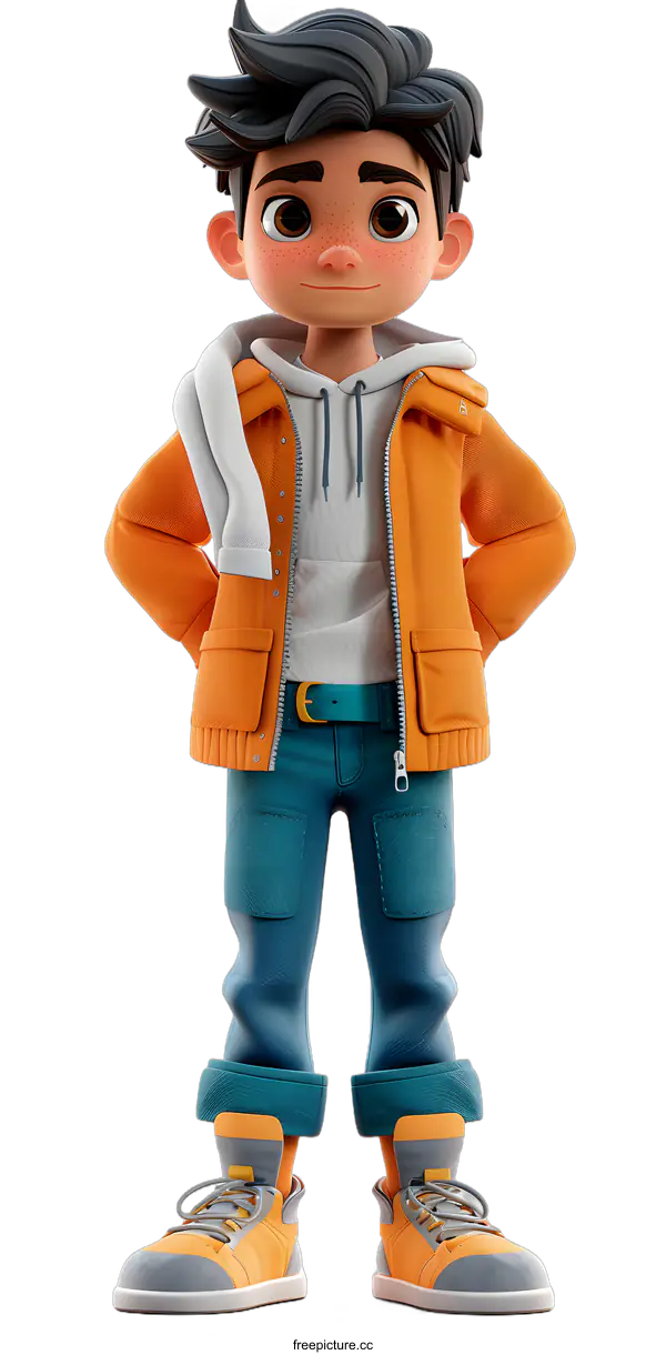 [Transparent Background PNG]Smiling Cartoon Boy in Casual Outfit