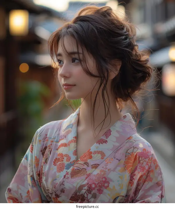 Asian Woman in Traditional Japanese Kimono