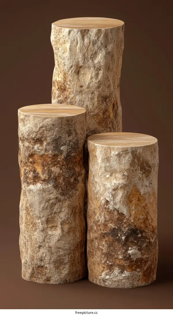 Three Wooden Log Display Stands